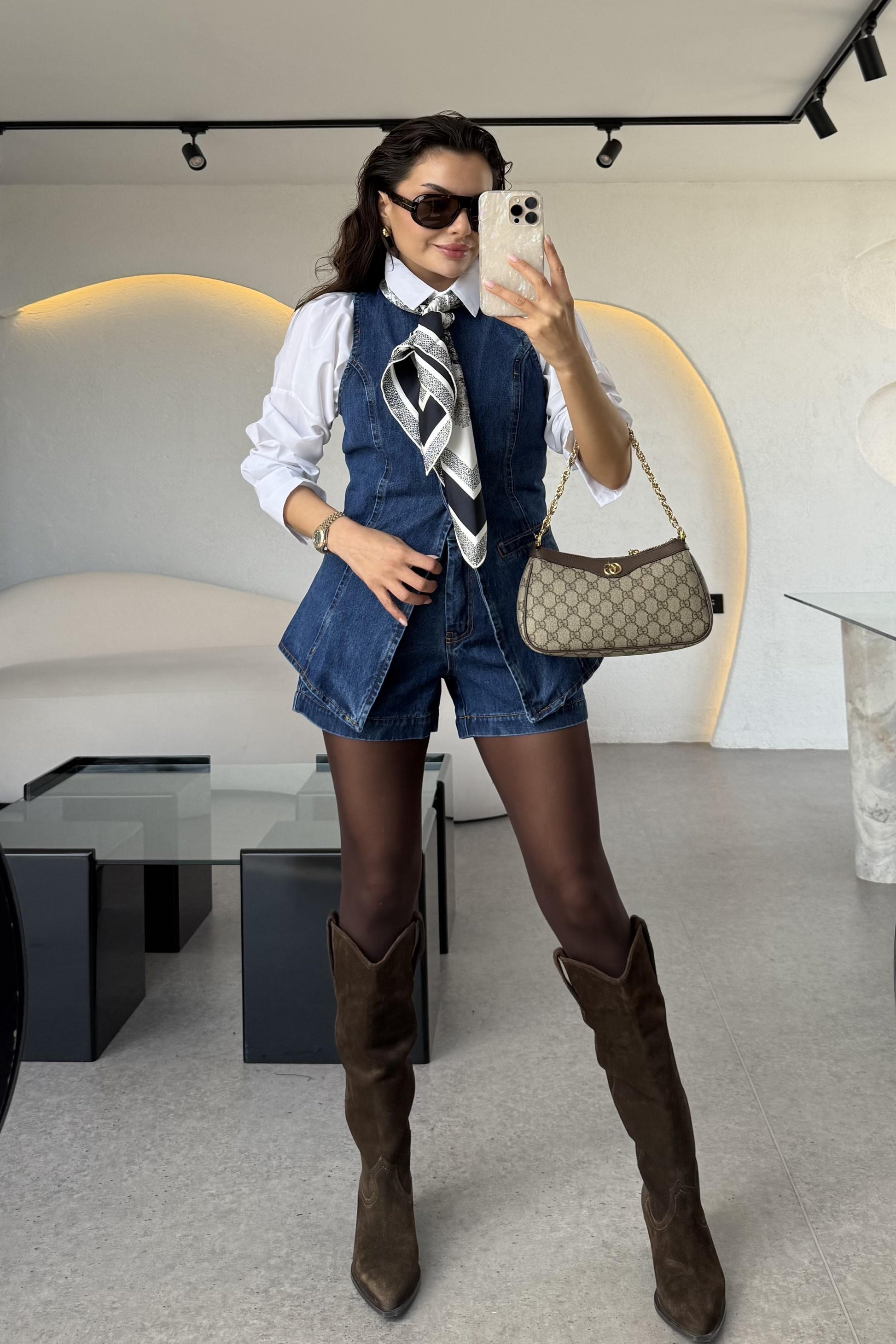 Rouje Denim Yelek Şort Takım