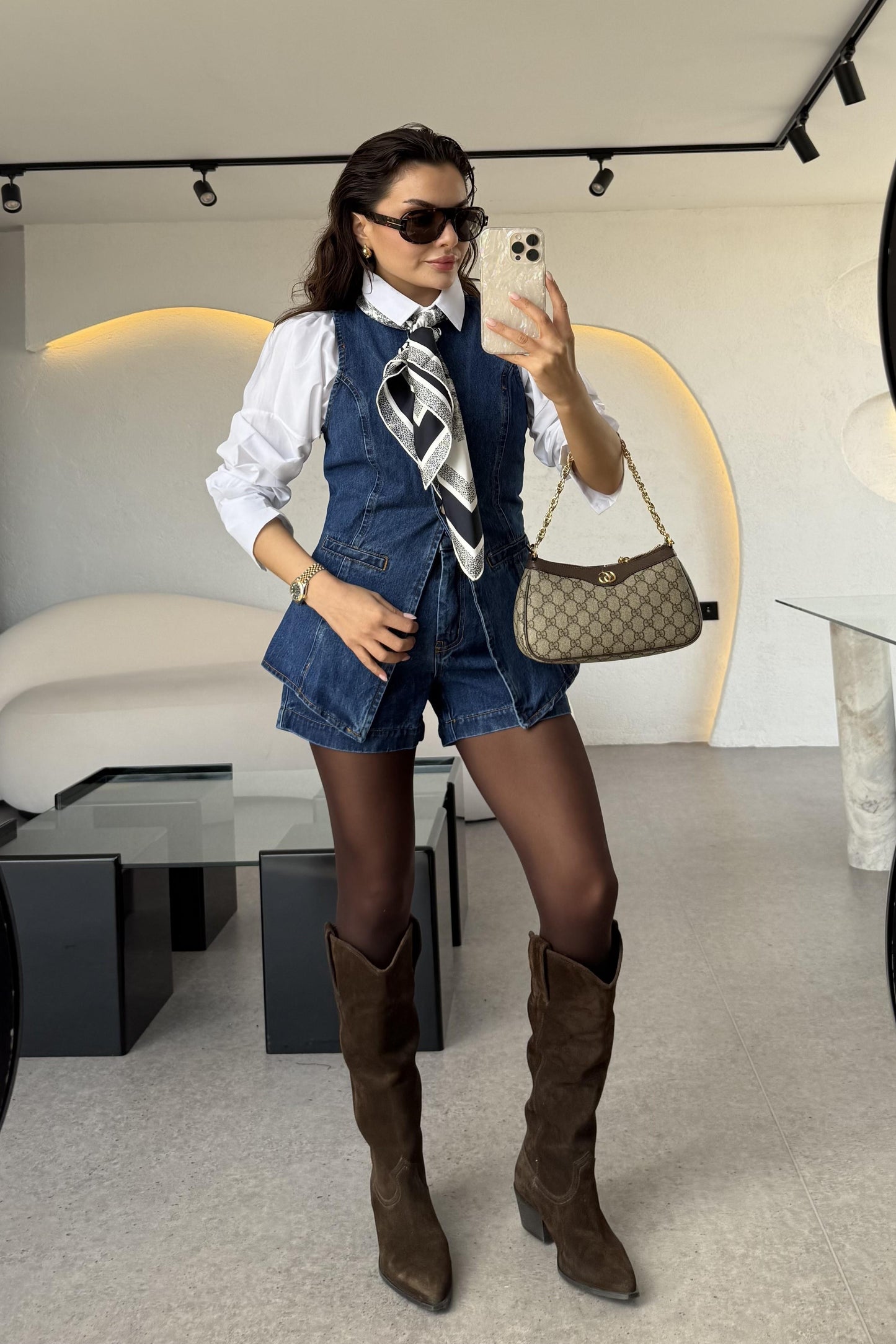 Rouje Denim Yelek Şort Takım