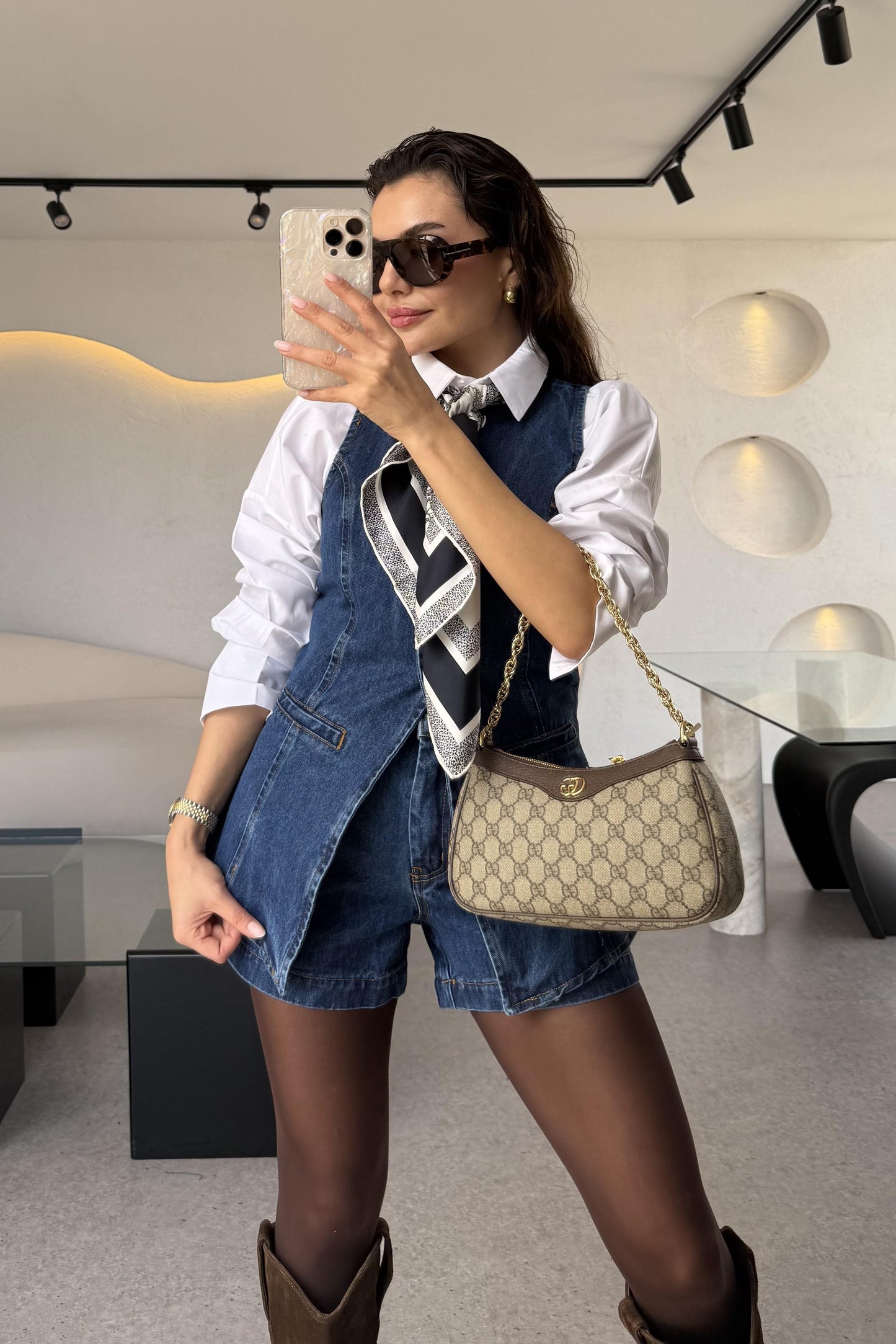 Rouje Denim Yelek Şort Takım