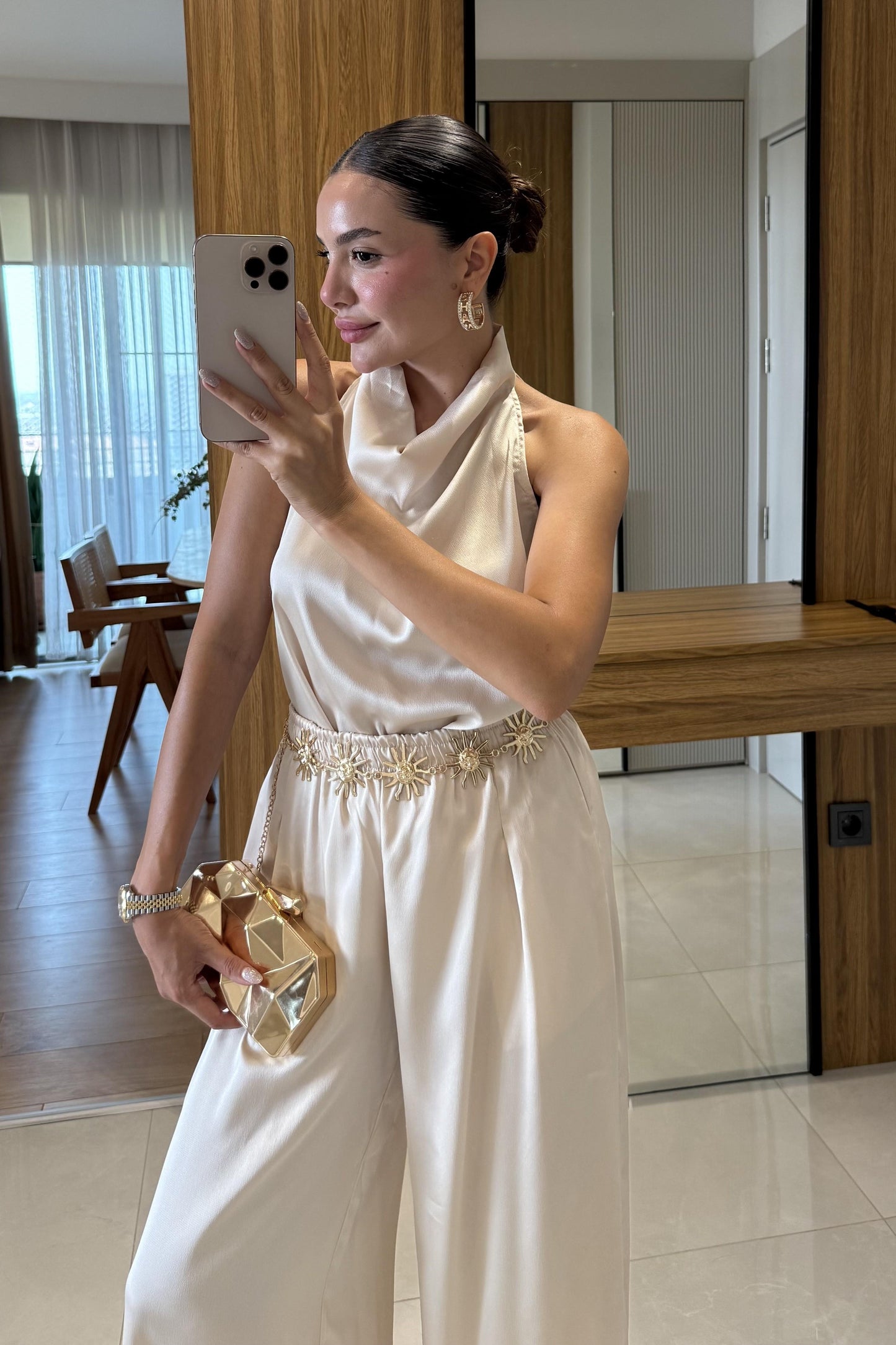 Roumel Bej Şık Saten Takım