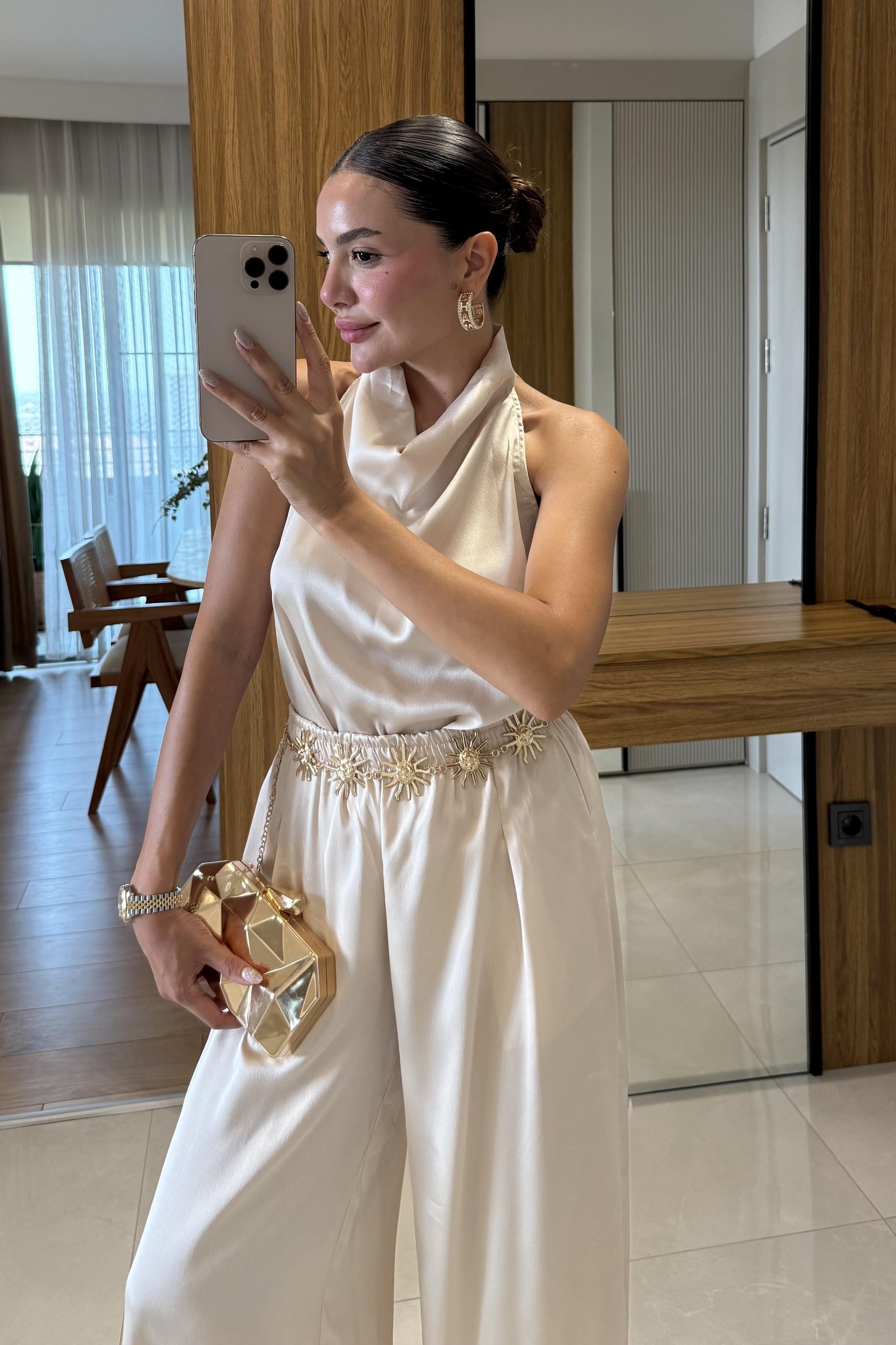 Roumel Bej Şık Saten Takım