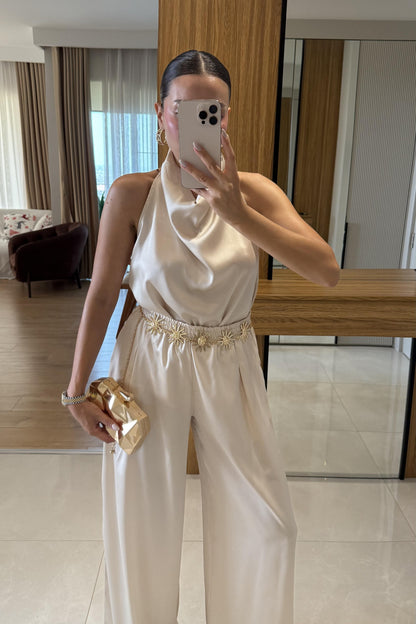 Roumel Bej Şık Saten Takım