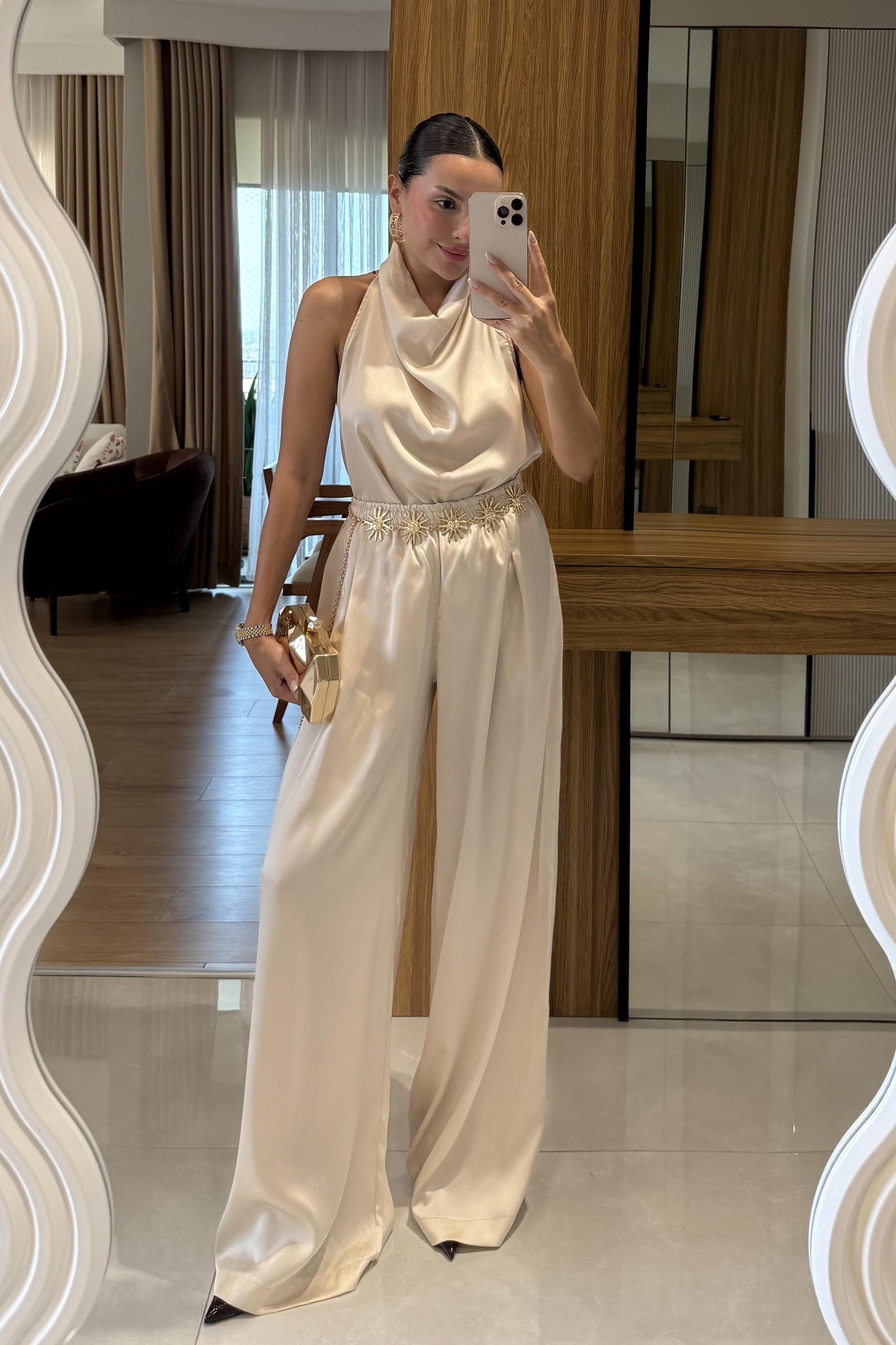 Roumel Bej Şık Saten Takım