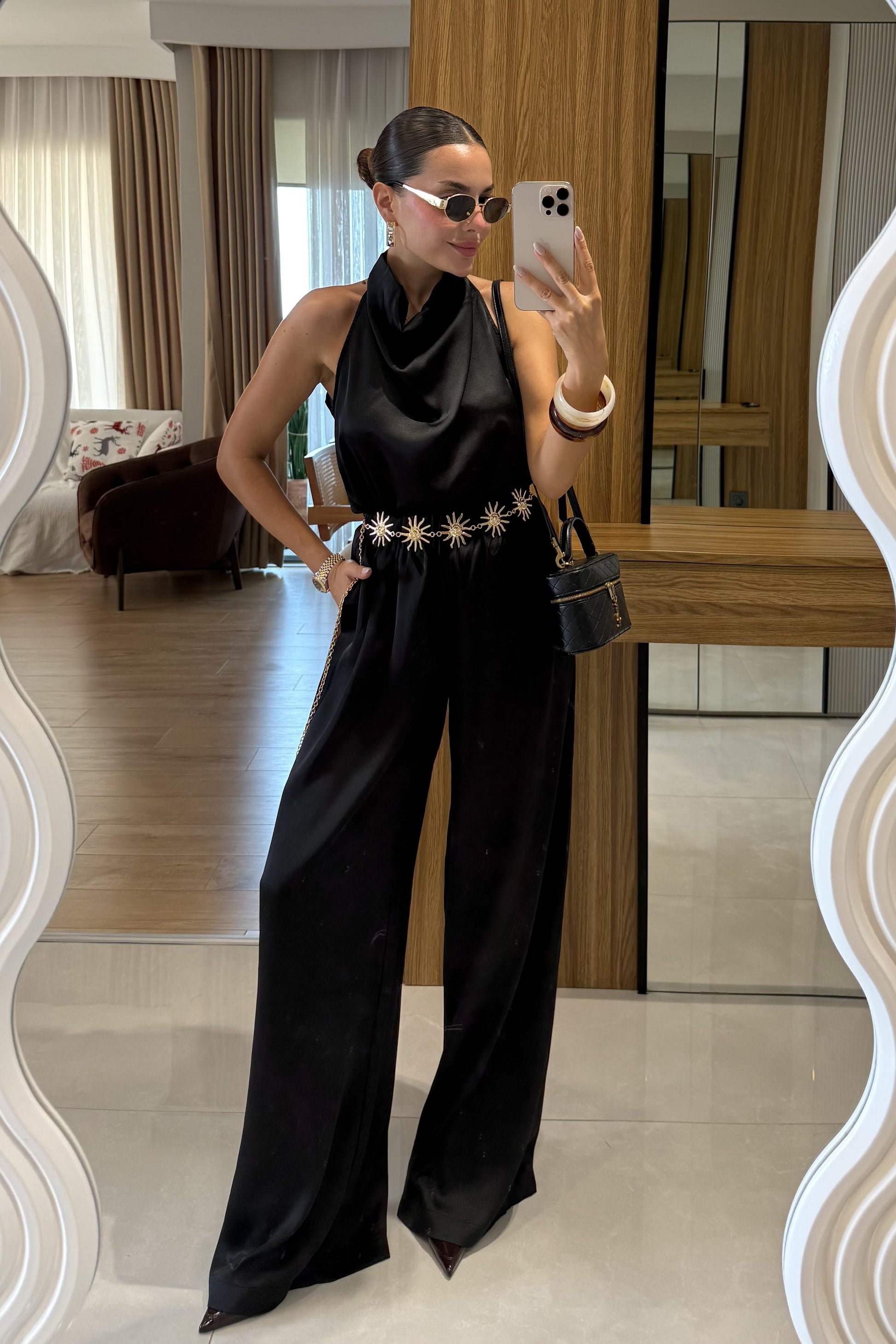 Roumel Siyah Şık Saten Takım