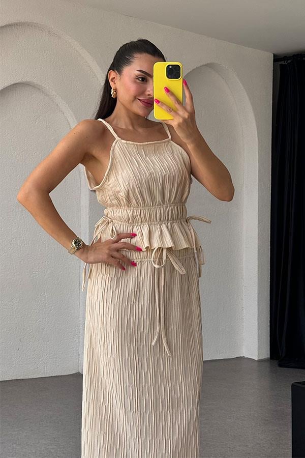 Rowan Büzgülü Kırinkıl İkili Takım-Bej