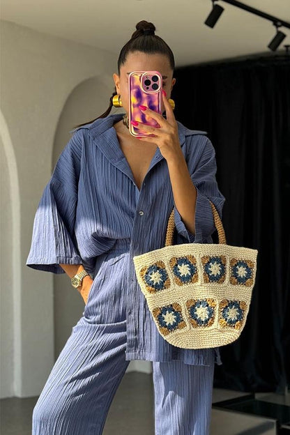 Ruas Kırinkıl Gömlek Pantolon Takım - İndigo