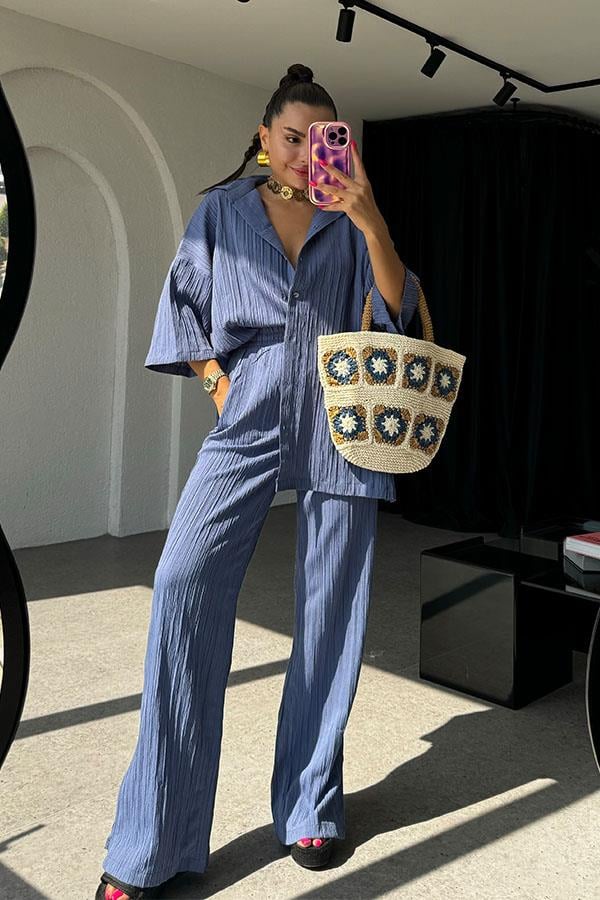 Ruas Kırinkıl Gömlek Pantolon Takım - İndigo