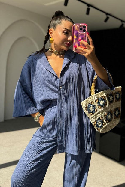 Ruas Kırinkıl Gömlek Pantolon Takım - İndigo