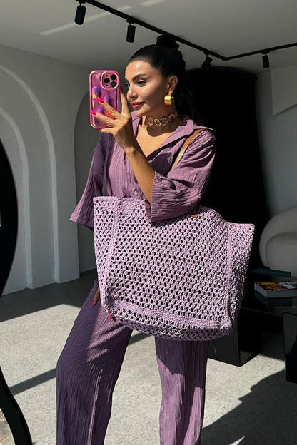 Ruas Kırinkıl Gömlek Pantolon Takım - Lila