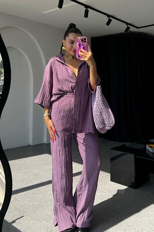 Ruas Kırinkıl Gömlek Pantolon Takım - Lila