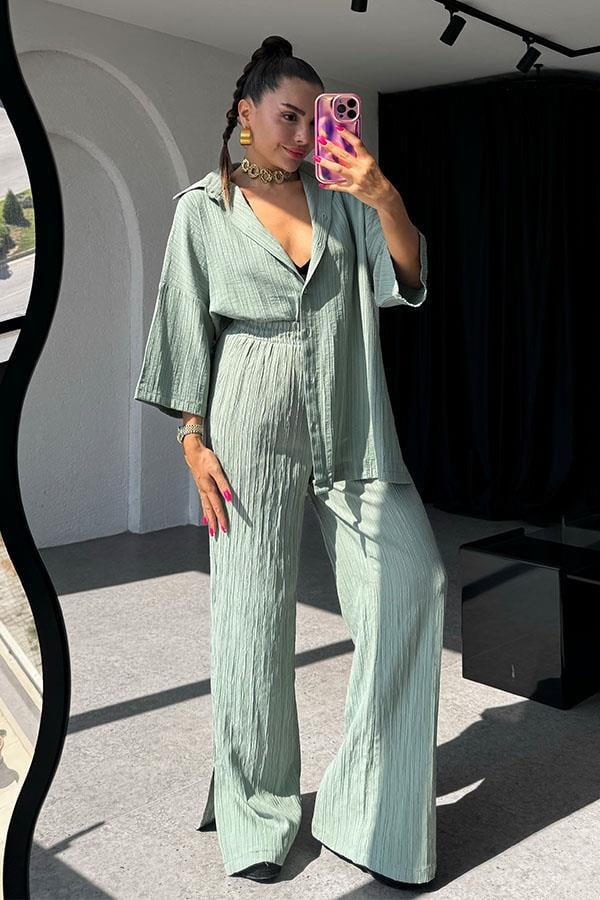 Ruas Kırinkıl Gömlek Pantolon Takım - Mint Yeşil