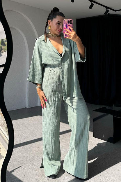 Ruas Kırinkıl Gömlek Pantolon Takım - Mint Yeşil