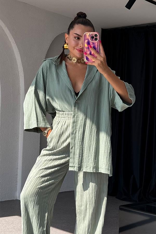 Ruas Kırinkıl Gömlek Pantolon Takım - Mint Yeşil