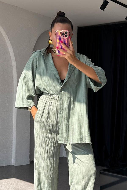 Ruas Kırinkıl Gömlek Pantolon Takım - Mint Yeşil