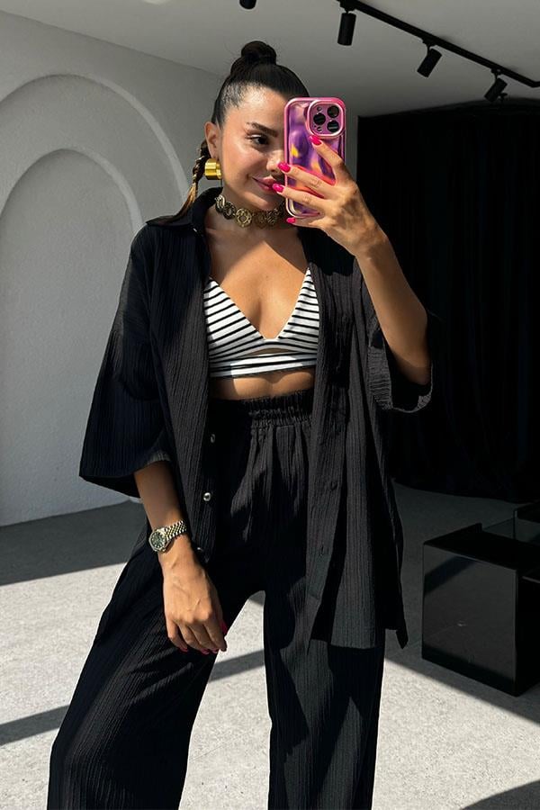 Ruas Kırinkıl Gömlek Pantolon Takım - Siyah