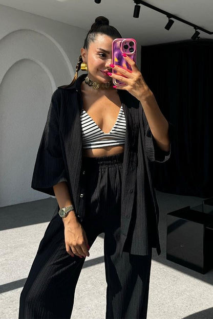 Ruas Kırinkıl Gömlek Pantolon Takım - Siyah