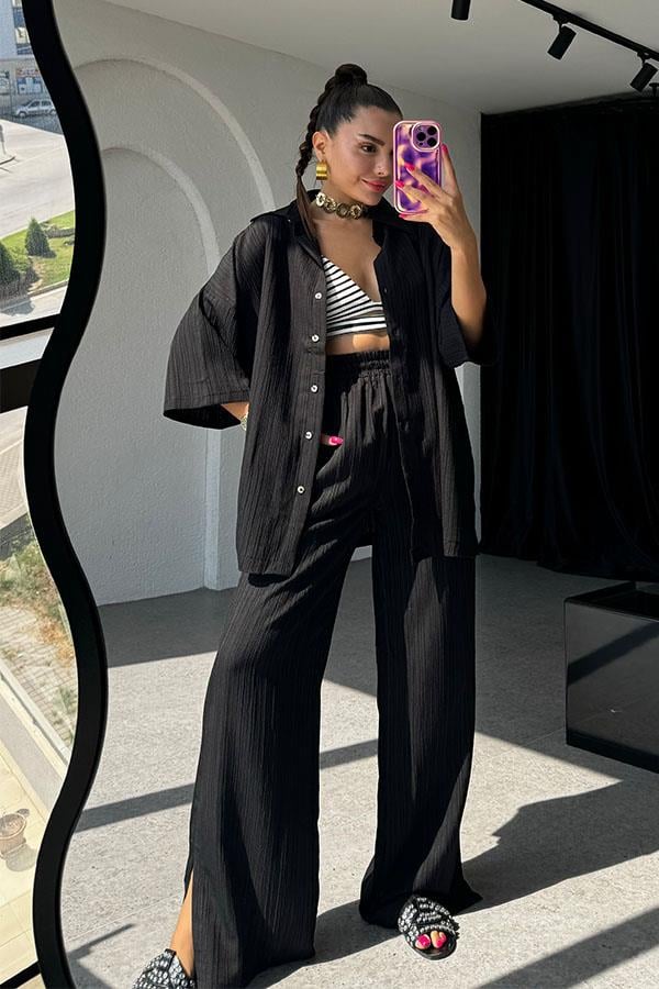 Ruas Kırinkıl Gömlek Pantolon Takım - Siyah