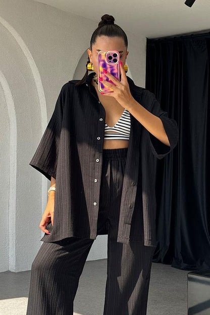 Ruas Kırinkıl Gömlek Pantolon Takım - Siyah