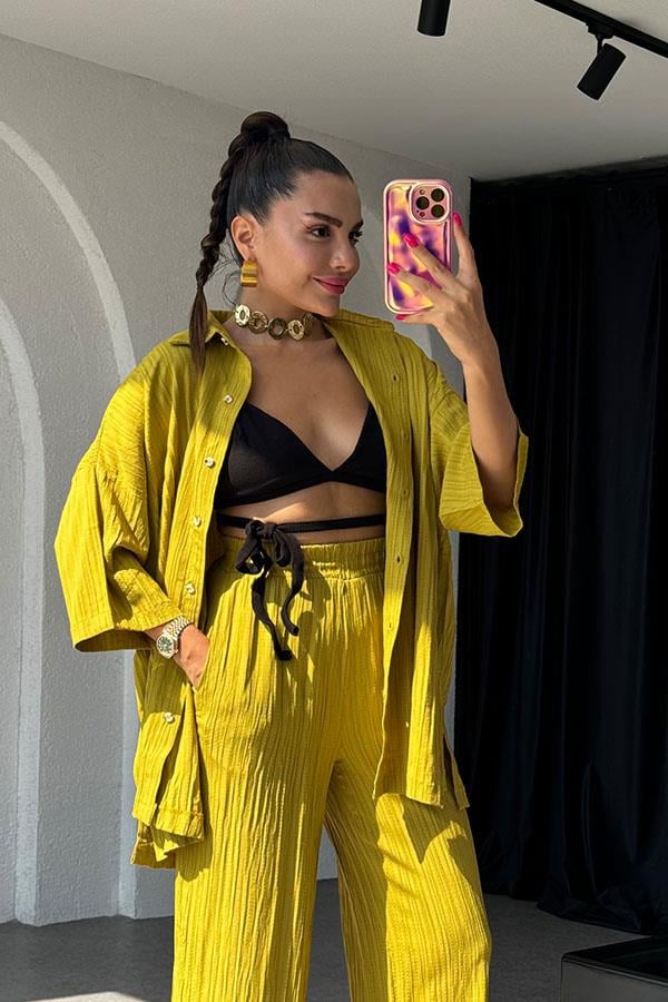 Ruas Kırinkıl Gömlek Pantolon Takım - Yağ Yeşil