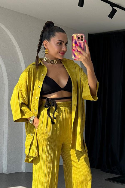 Ruas Kırinkıl Gömlek Pantolon Takım - Yağ Yeşil