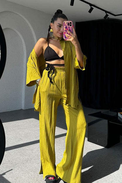 Ruas Kırinkıl Gömlek Pantolon Takım - Yağ Yeşil