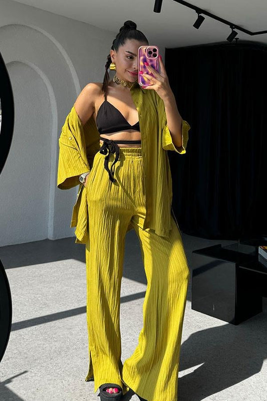 Ruas Kırinkıl Gömlek Pantolon Takım - Yağ Yeşil