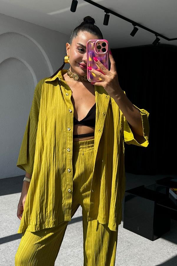 Ruas Kırinkıl Gömlek Pantolon Takım - Yağ Yeşil