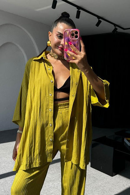 Ruas Kırinkıl Gömlek Pantolon Takım - Yağ Yeşil