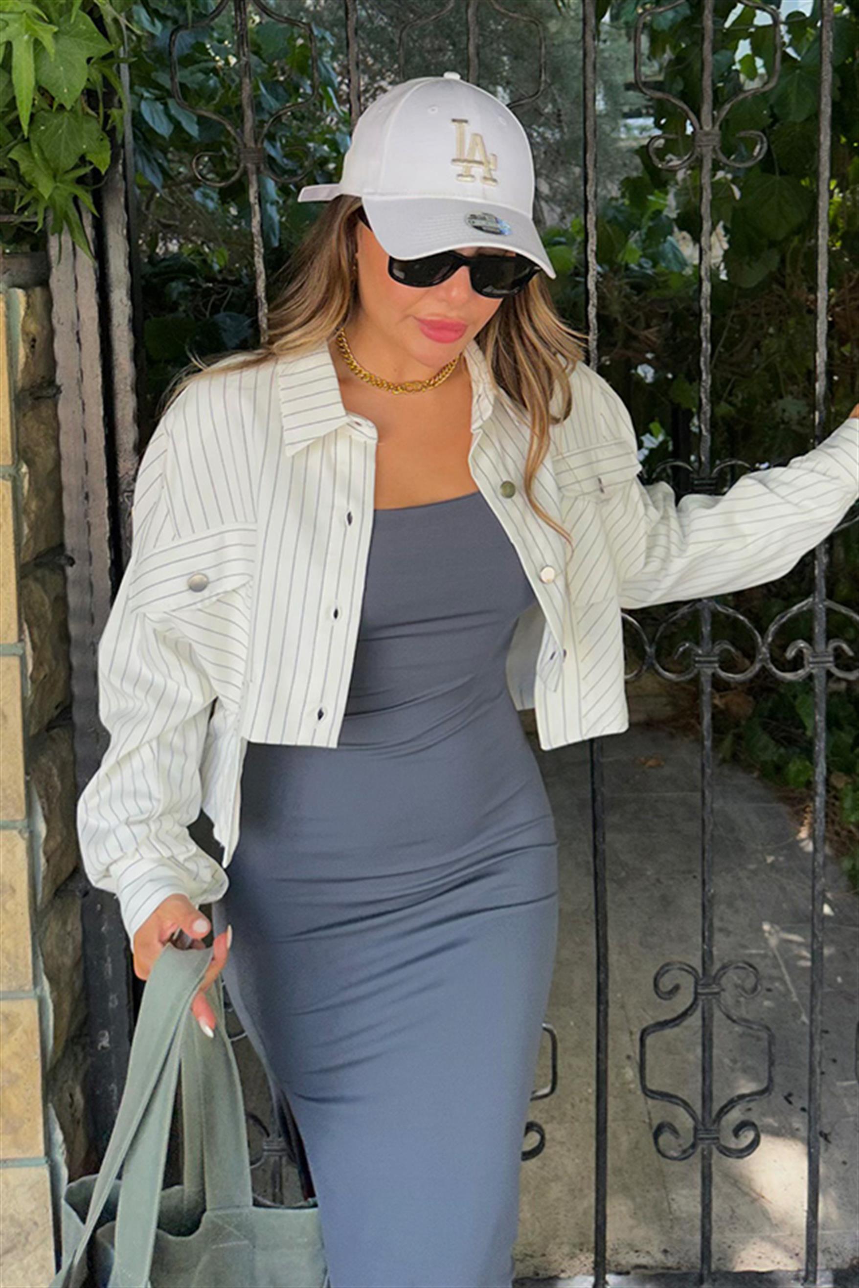 Rue vatkalı beyaz çizgili ceket