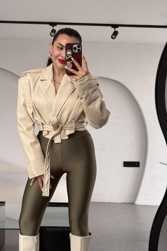 Ruling Kolları Çıkarmalı Krem Deri Ceket