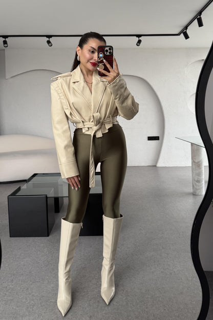 Ruling Kolları Çıkarmalı Krem Deri Ceket