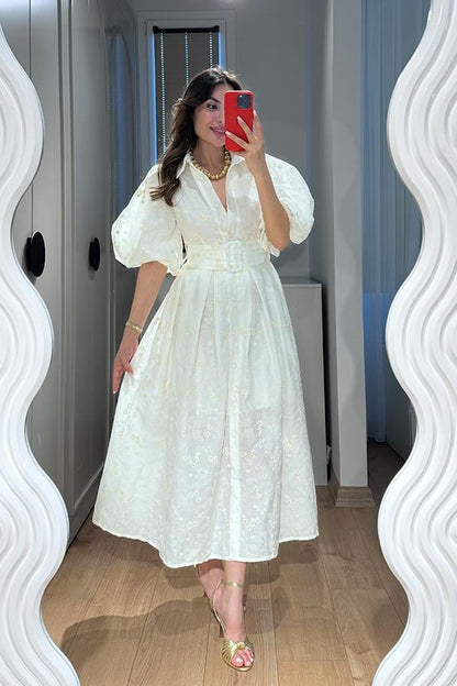 Runa Balon Kol Fisto Elbise