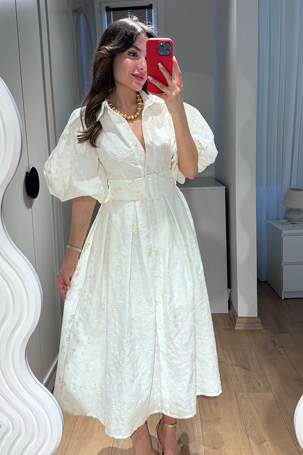 Runa Balon Kol Fisto Elbise