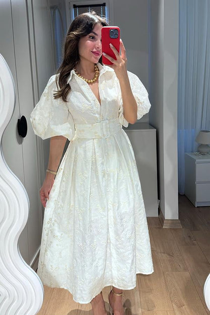 Runa Balon Kol Fisto Elbise