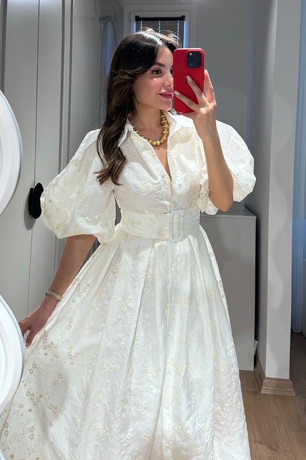 Runa Balon Kol Fisto Elbise