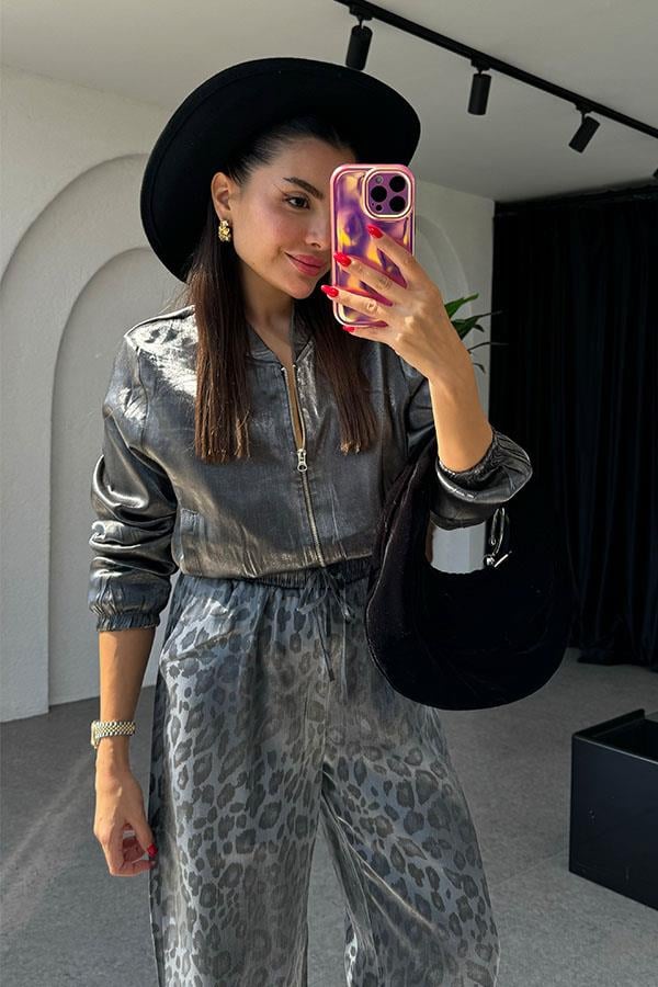 Russie Parlak Bomber Füme Ceket