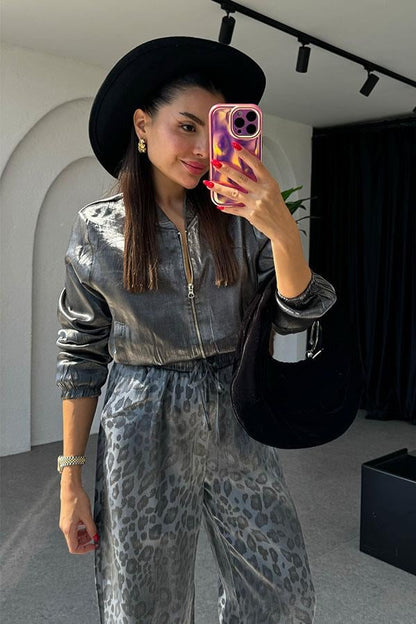 Russie Parlak Bomber Füme Ceket