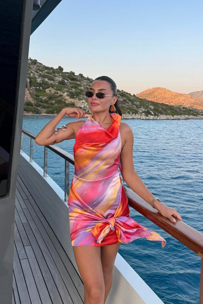 Sabrinas Çok Renkli Bağlamalı Elbise