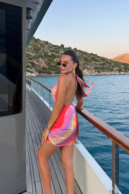 Sabrinas Çok Renkli Bağlamalı Elbise