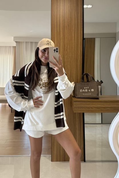 Saint Beyaz Şort Sweat Spor İkili Takım