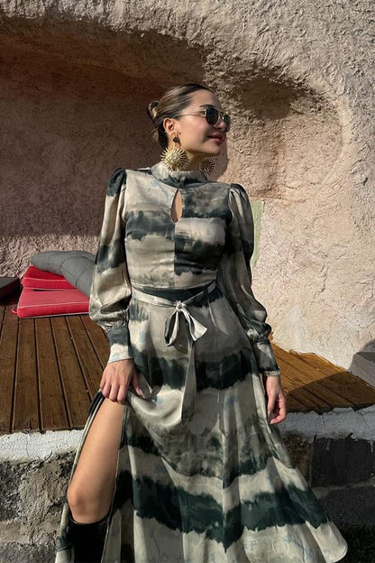 Salia Yeşil Krem Geçişli Elbise