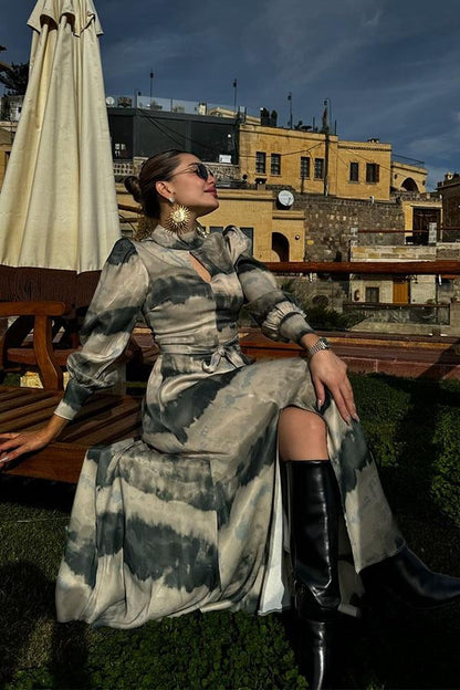 Salia Yeşil Krem Geçişli Elbise