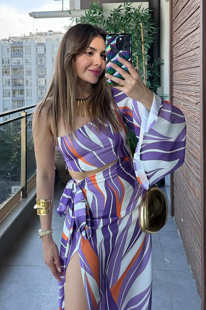 Salvio Tek Kol Renkli Saten Elbise - Lila