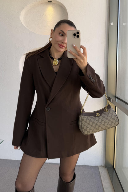 Salzburg Acı Kahve Blazer Etek Premium Takım