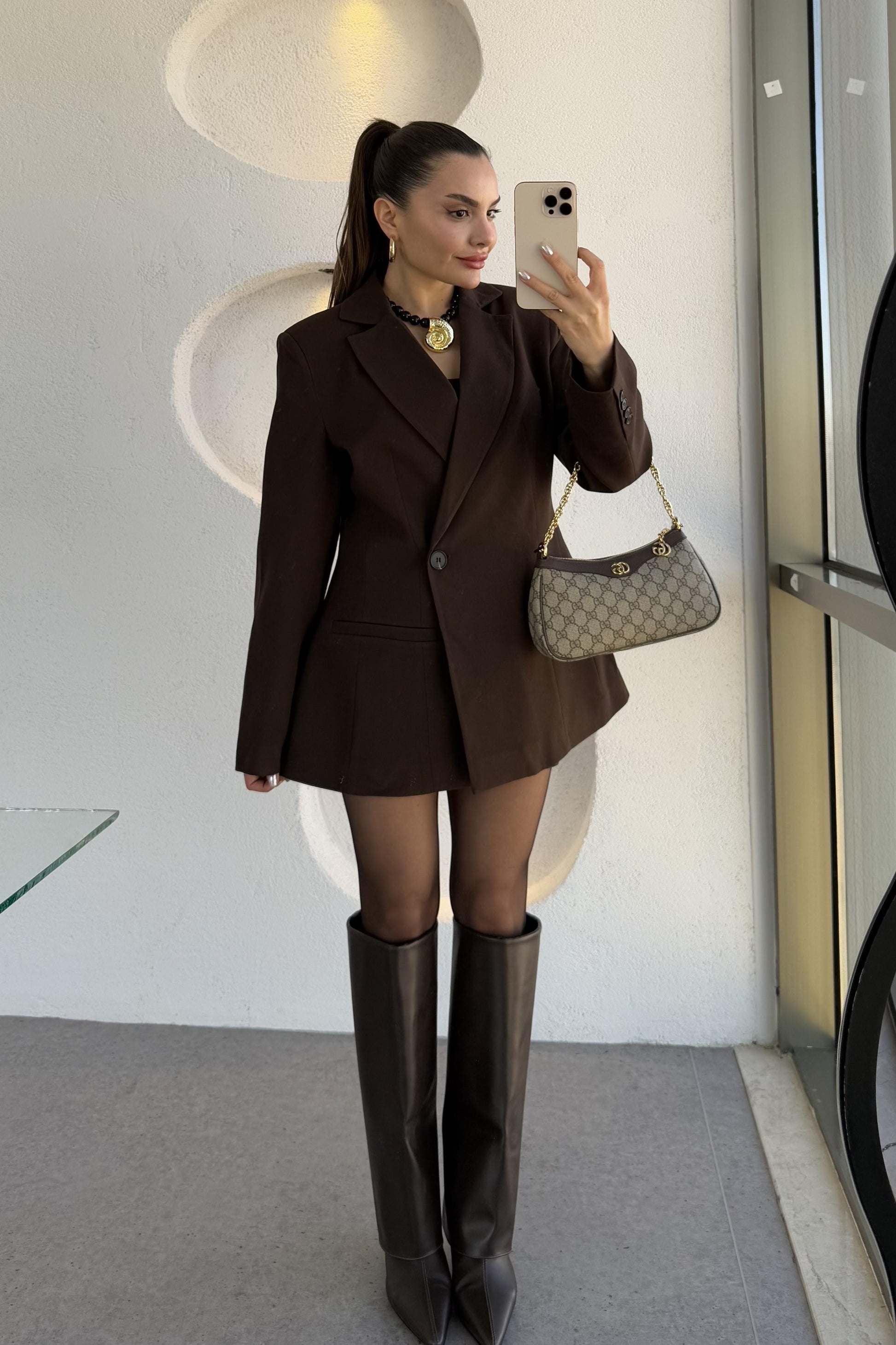 Salzburg Acı Kahve Blazer Etek Premium Takım