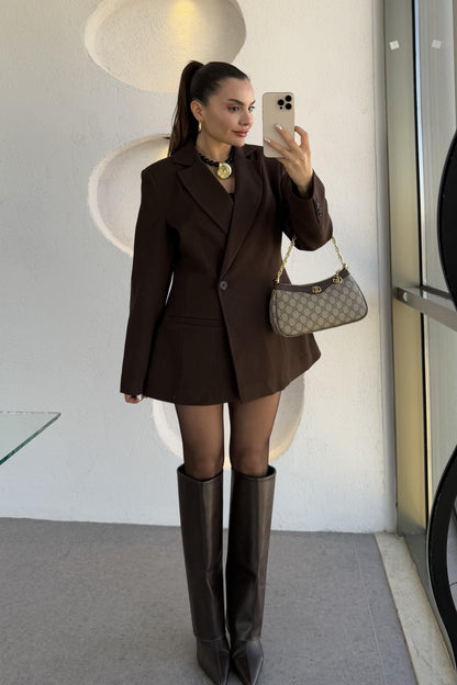 Salzburg Acı Kahve Blazer Etek Premium Takım