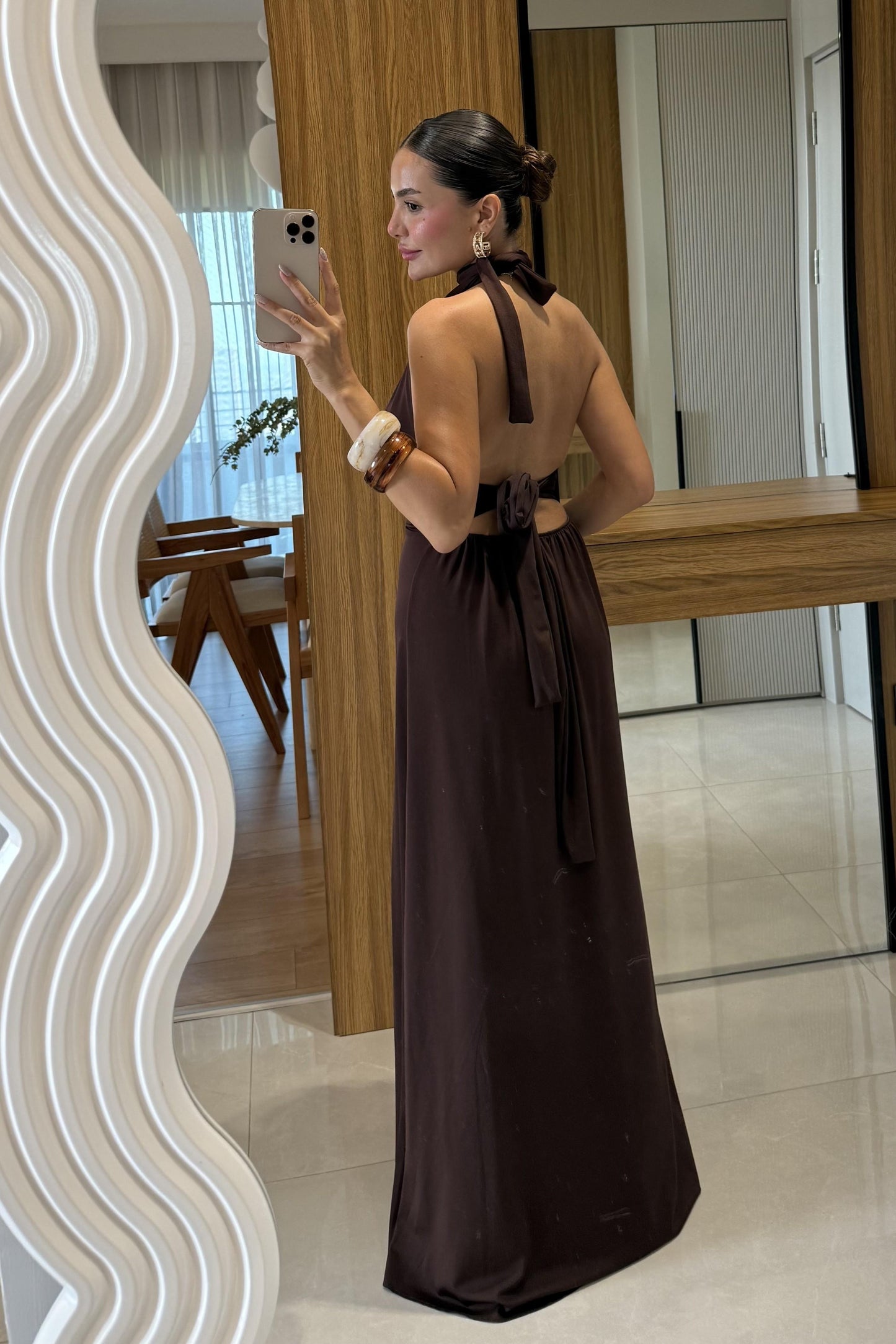 Sanjose Kahve Boyundan Bağlamalı Elbise