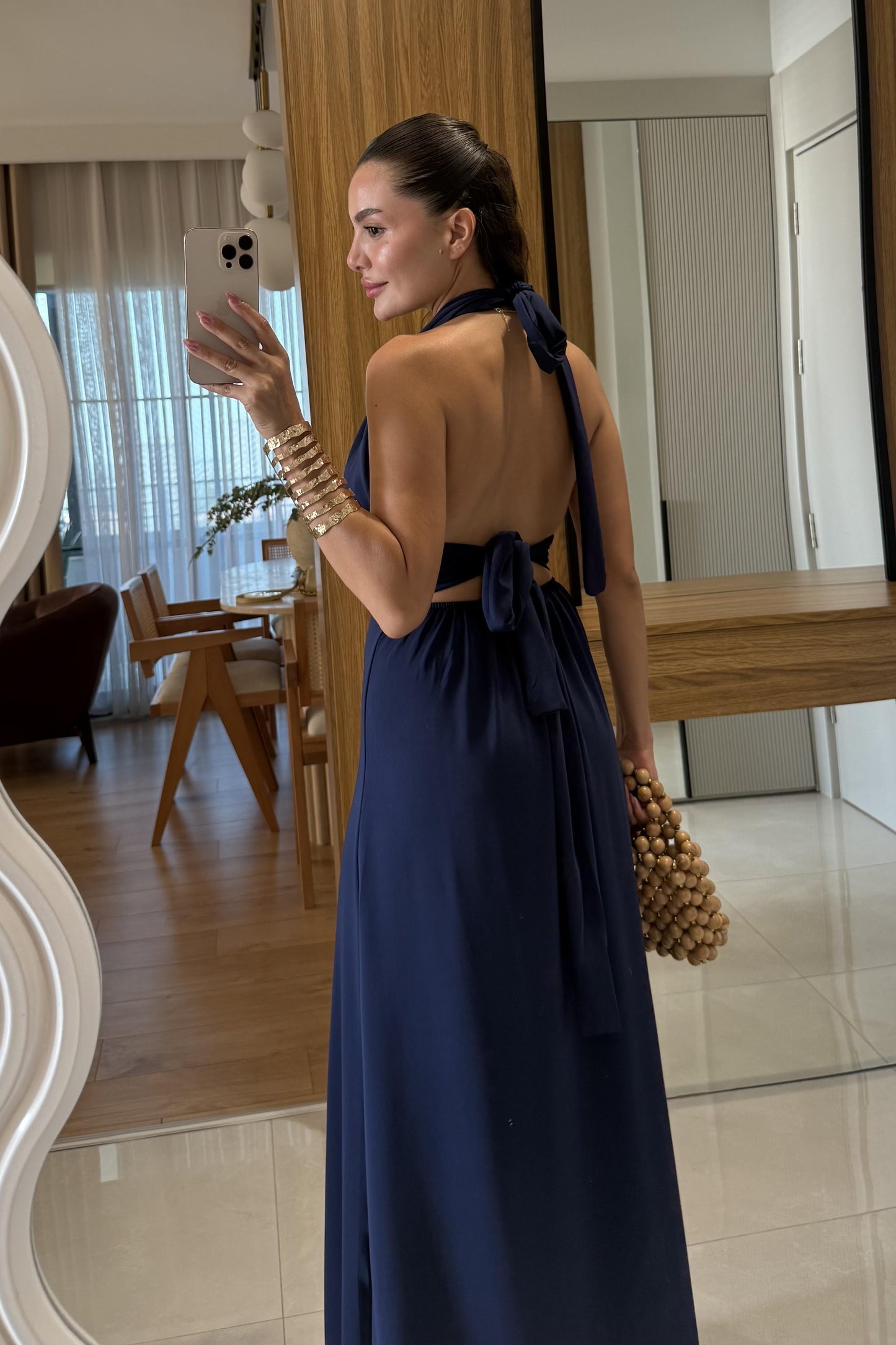 Sanjose Lacivert Boyundan Bağlamalı Elbise