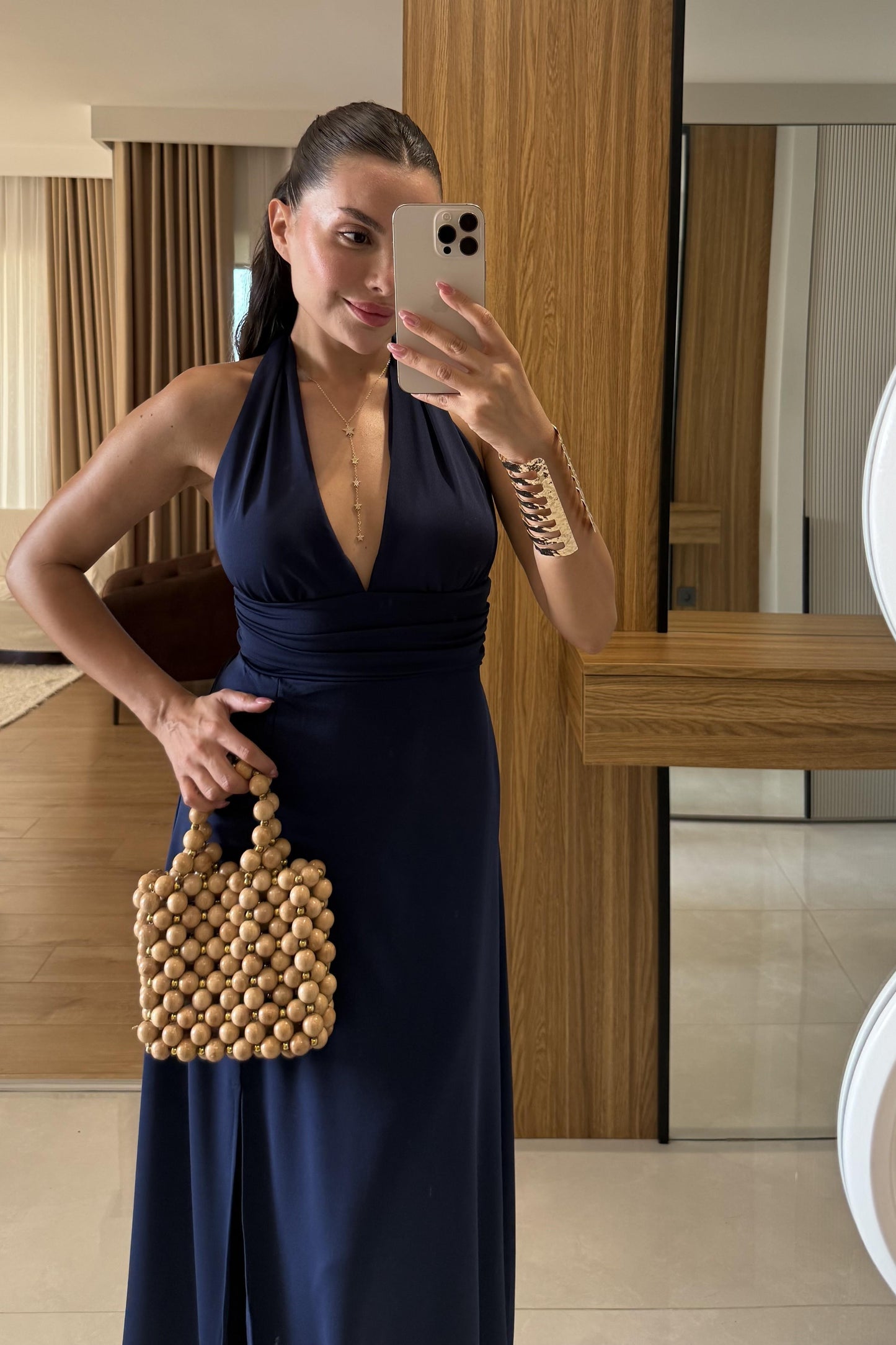 Sanjose Lacivert Boyundan Bağlamalı Elbise