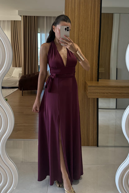 Sanjose Mürdüm Boyundan Bağlamalı Elbise